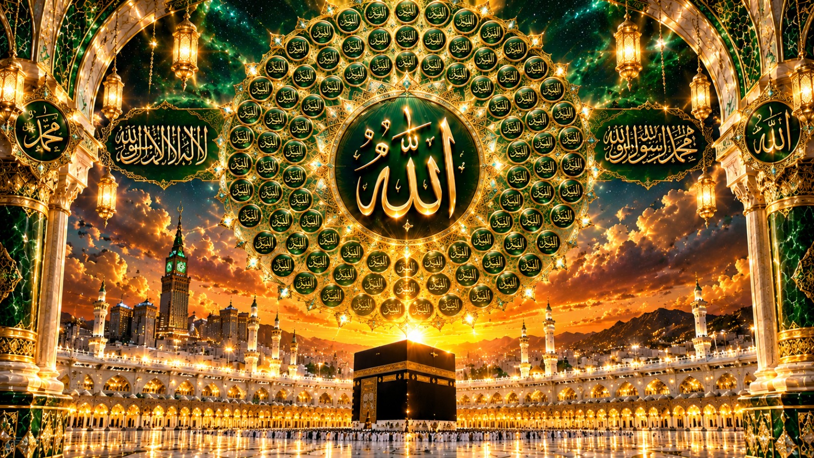 Kâbe ve Allah lafzını birlikte betimleyen temsili sanatsal görsel